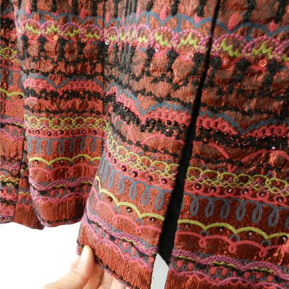 Chico's Jacket Size XL 3 Embroidered Beaded Southwestern Boho Artisan Burgundy - Picture 8 of 12